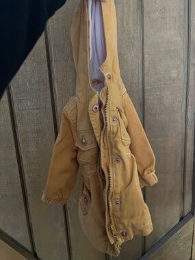 Nannette Two-Tone Baby Hooded Jacket in Pale Pink & Mustard